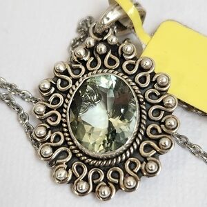 NWT 6 Ct Large 925 NATURAL Green Amethyst (Prasiolite) Pendant Necklace 18"